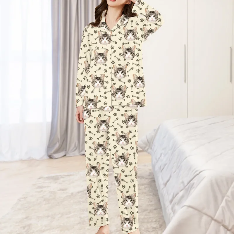 Custom Dog Cat Paw Prints Pajama Pants with Pet Picture Pajamas Set