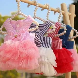 Dog & Cat Summer Lace Dress | Chihuahua Stripe Skirt | Cute Princess Pet Apparel for Spring/Summer