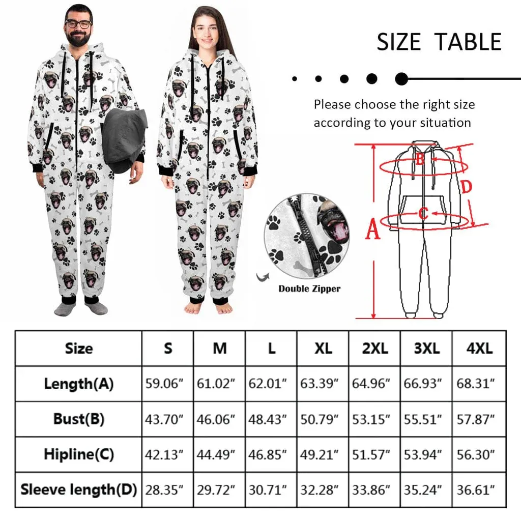 Flannel Fleece Adult/Kid Onesie Pajamas Custom Pet Face Love Heart Jumpsuit Homewear