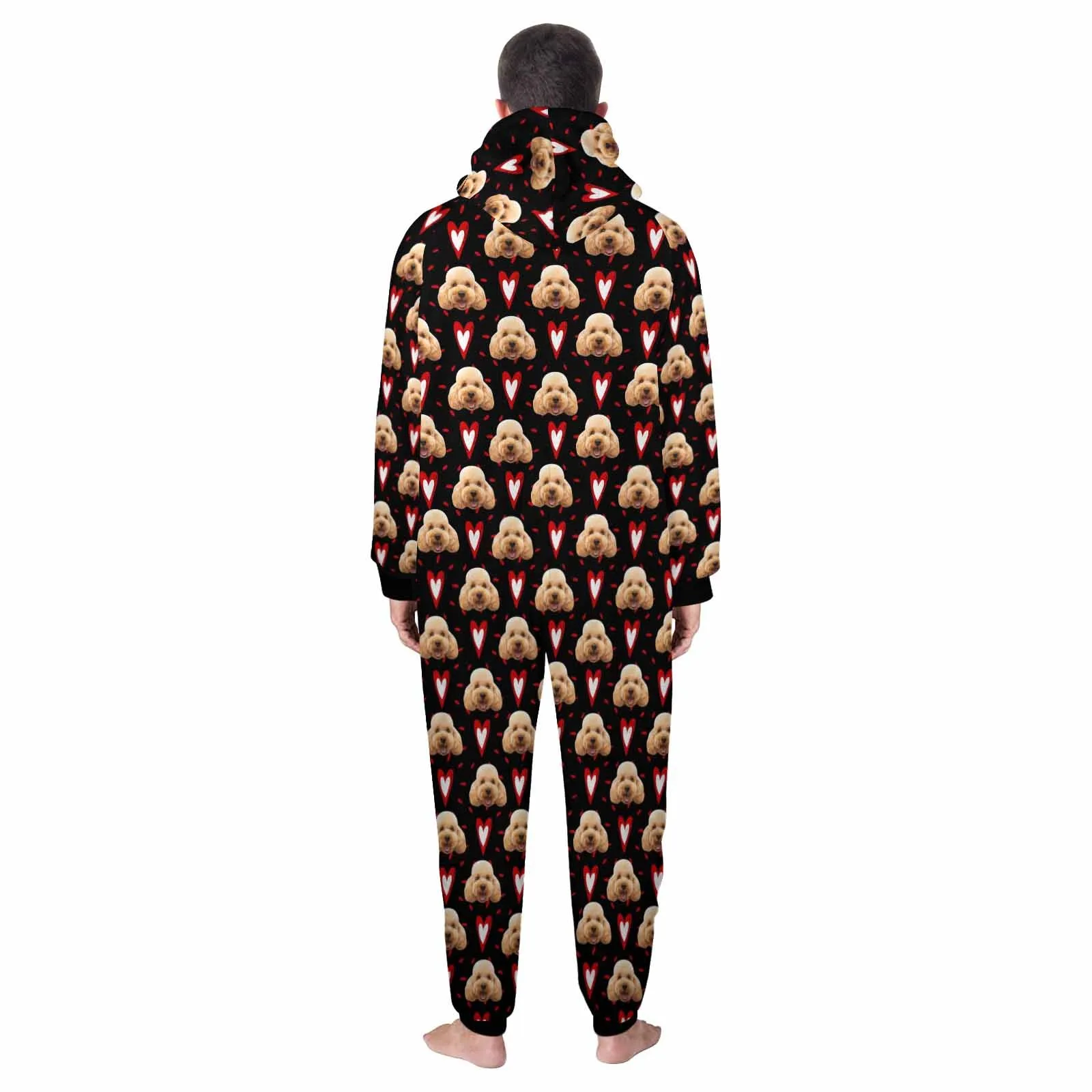 Flannel Fleece Adult/Kid Onesie Pajamas Custom Pet Face Love Heart Jumpsuit Homewear