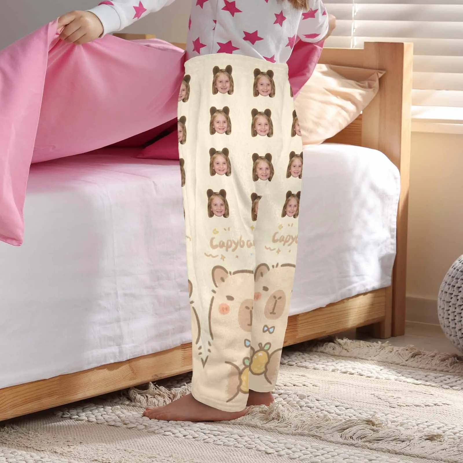 Flannel Pants for 2-15Y Kids-Custom Pet Photo Cute Capibara Pajama Pants 100% Soft Flannel For Winter