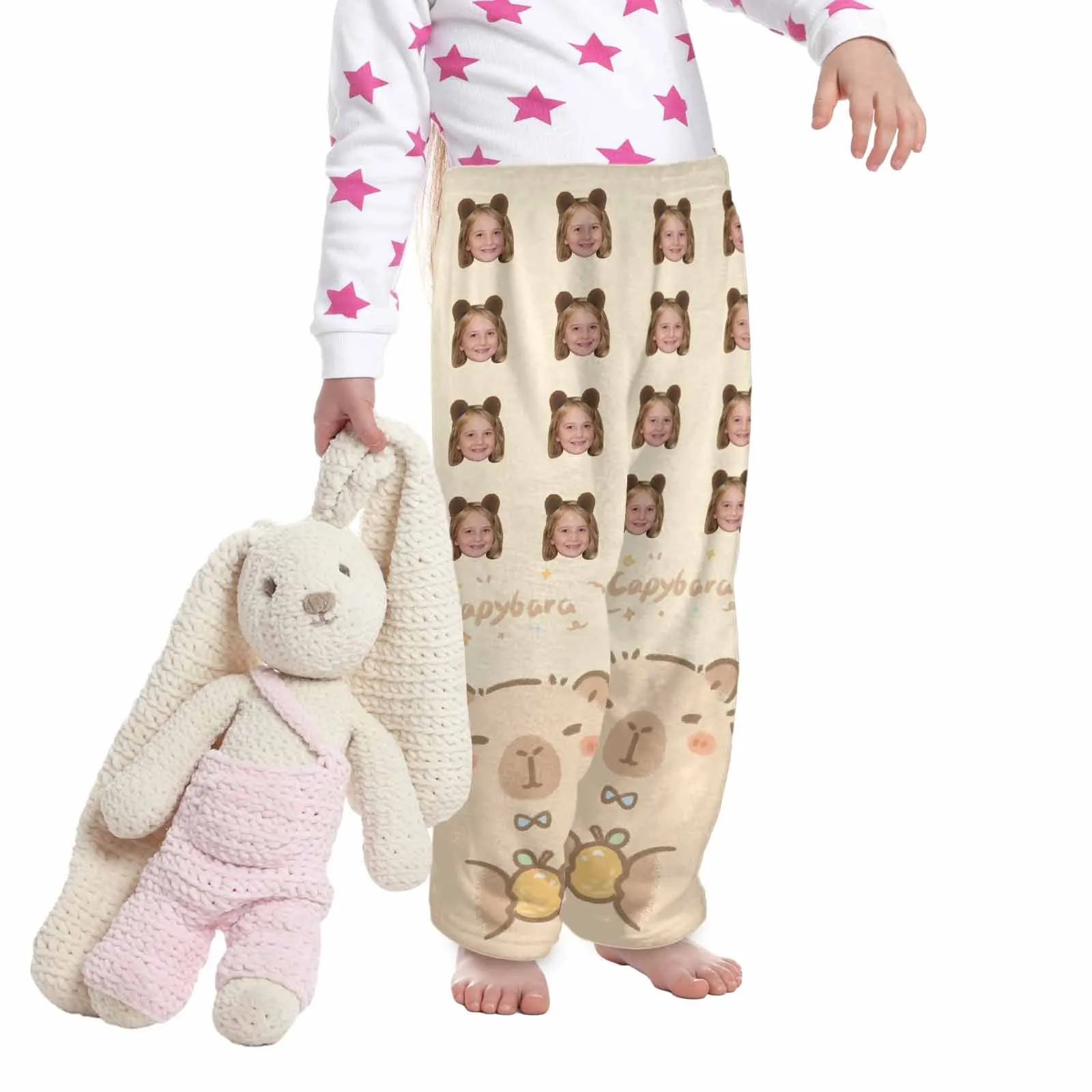 Flannel Pants for 2-15Y Kids-Custom Pet Photo Cute Capibara Pajama Pants 100% Soft Flannel For Winter