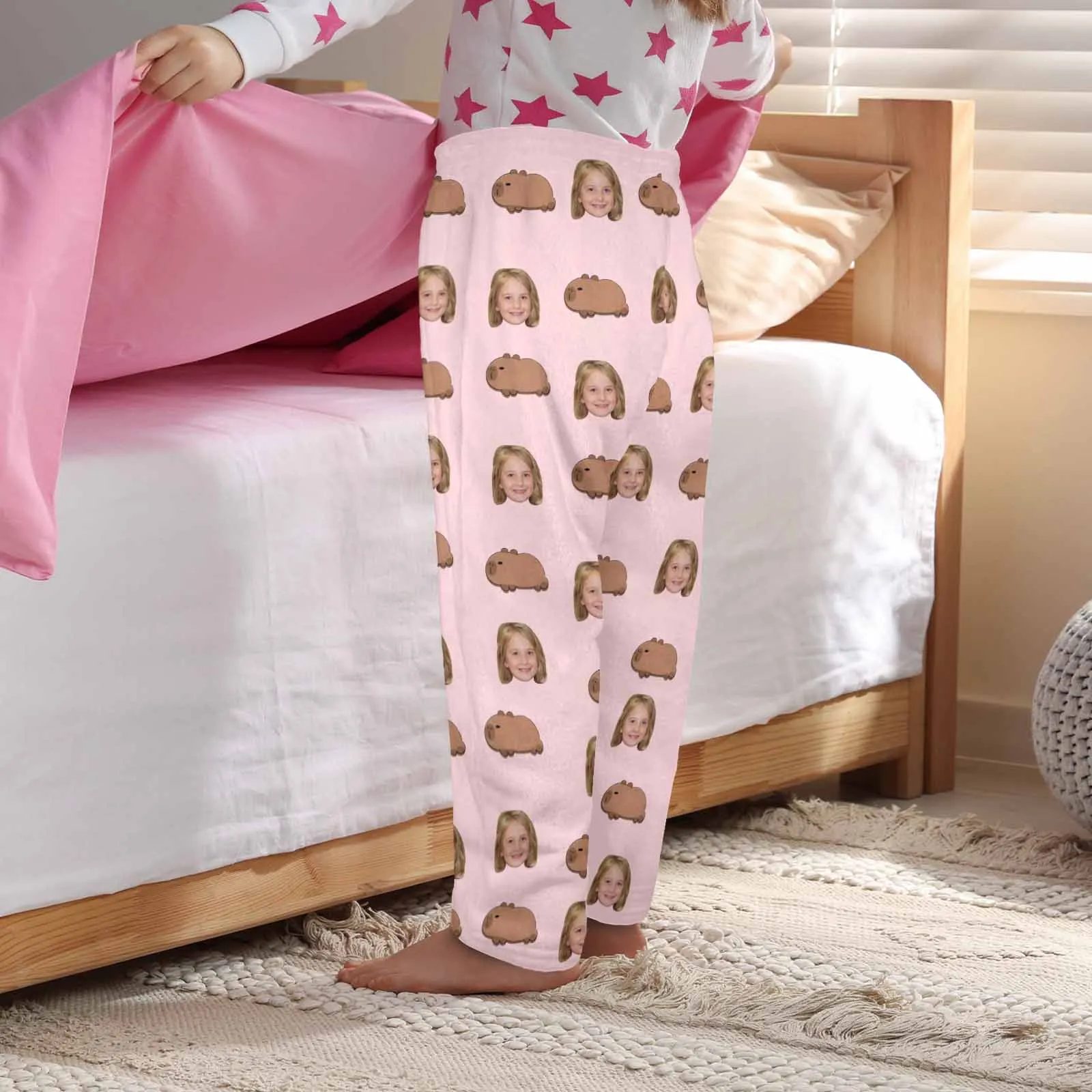 Flannel Pants for 2-15Y Kids-Custom Pet Photo Cute Capibara Pajama Pants 100% Soft Flannel For Winter