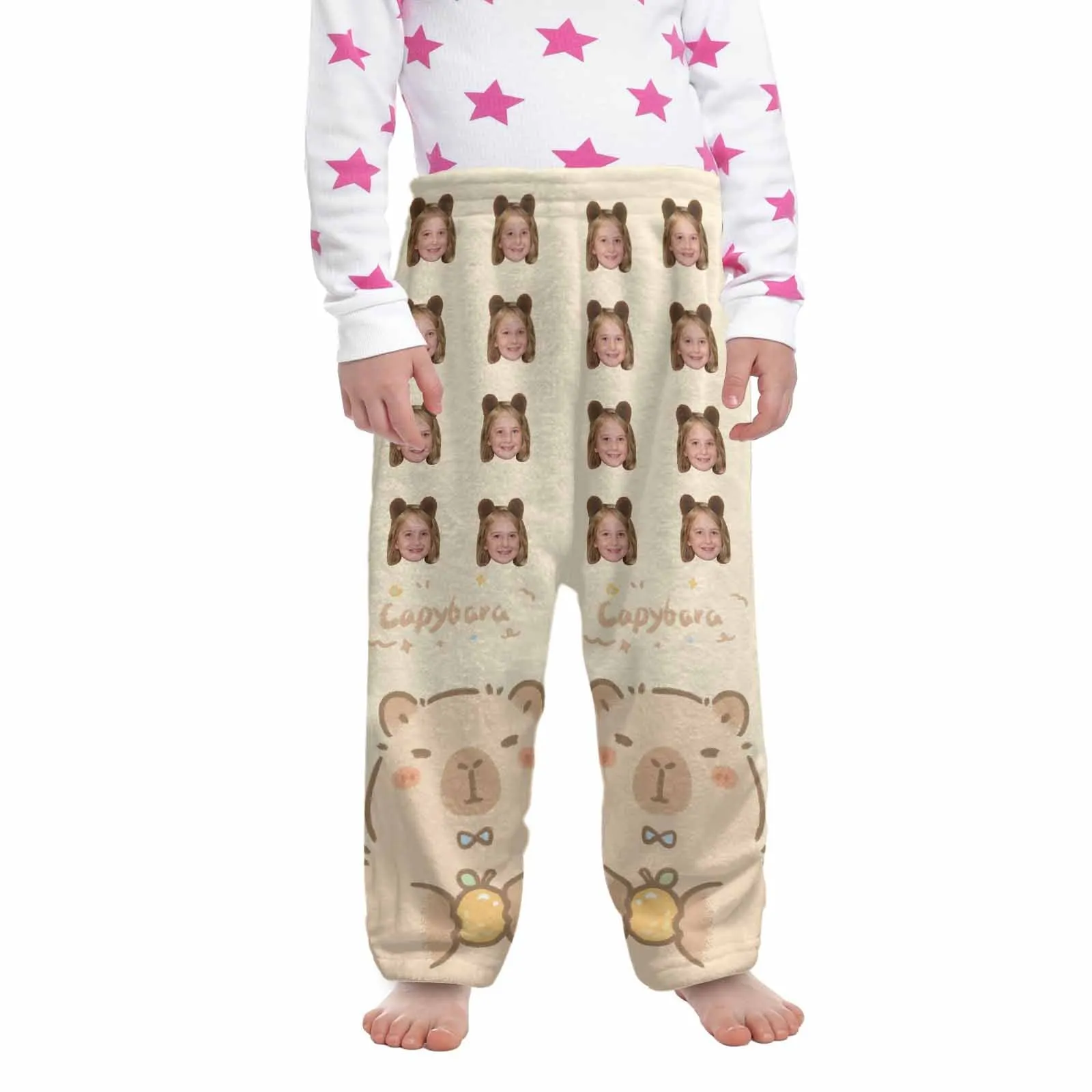 Flannel Pants for 2-15Y Kids-Custom Pet Photo Cute Capibara Pajama Pants 100% Soft Flannel For Winter