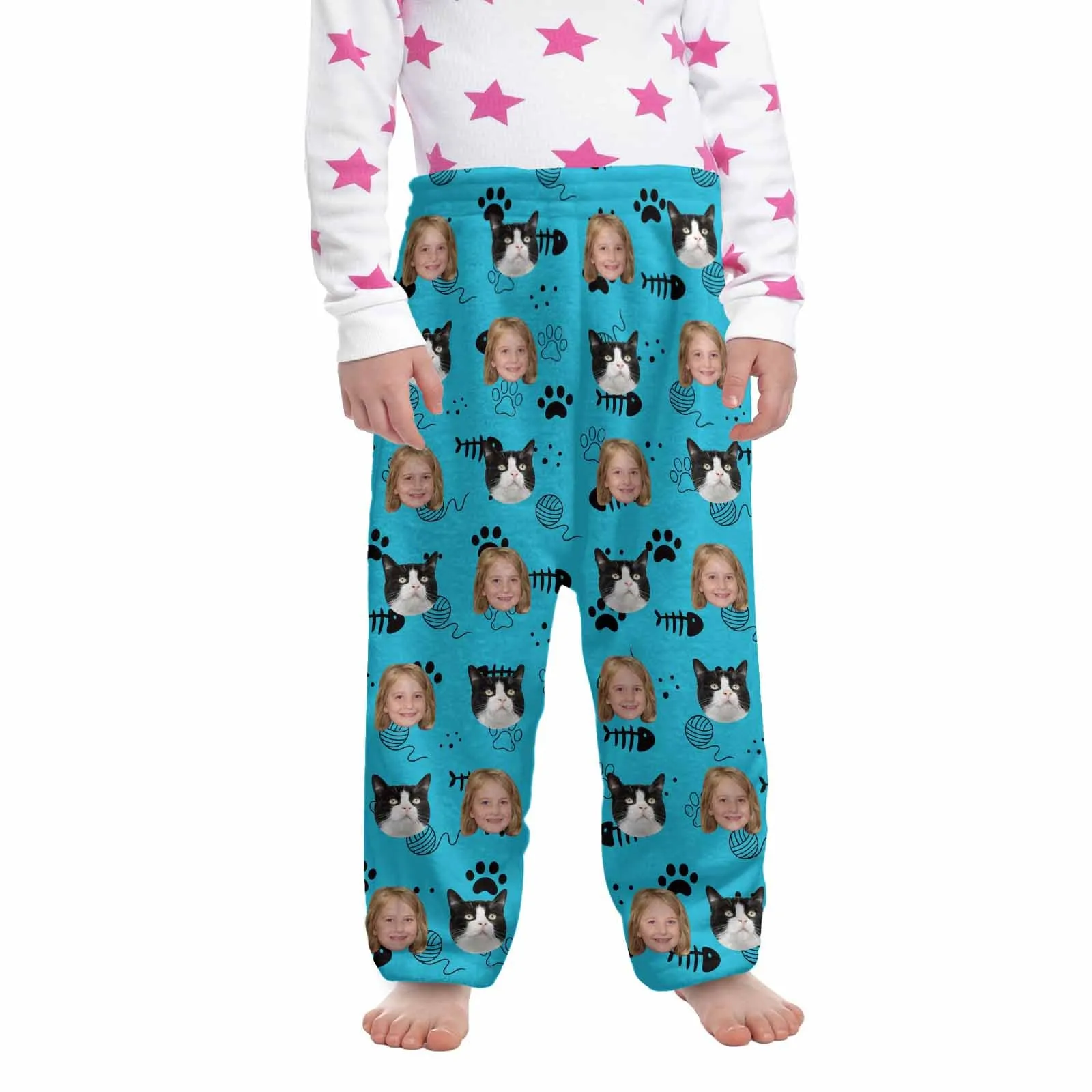 Flannel Pants for 2-15Y Kids-Custom Pet Photo Cute Cat and Me Pajama Pants 100% Soft Flannel For Winter