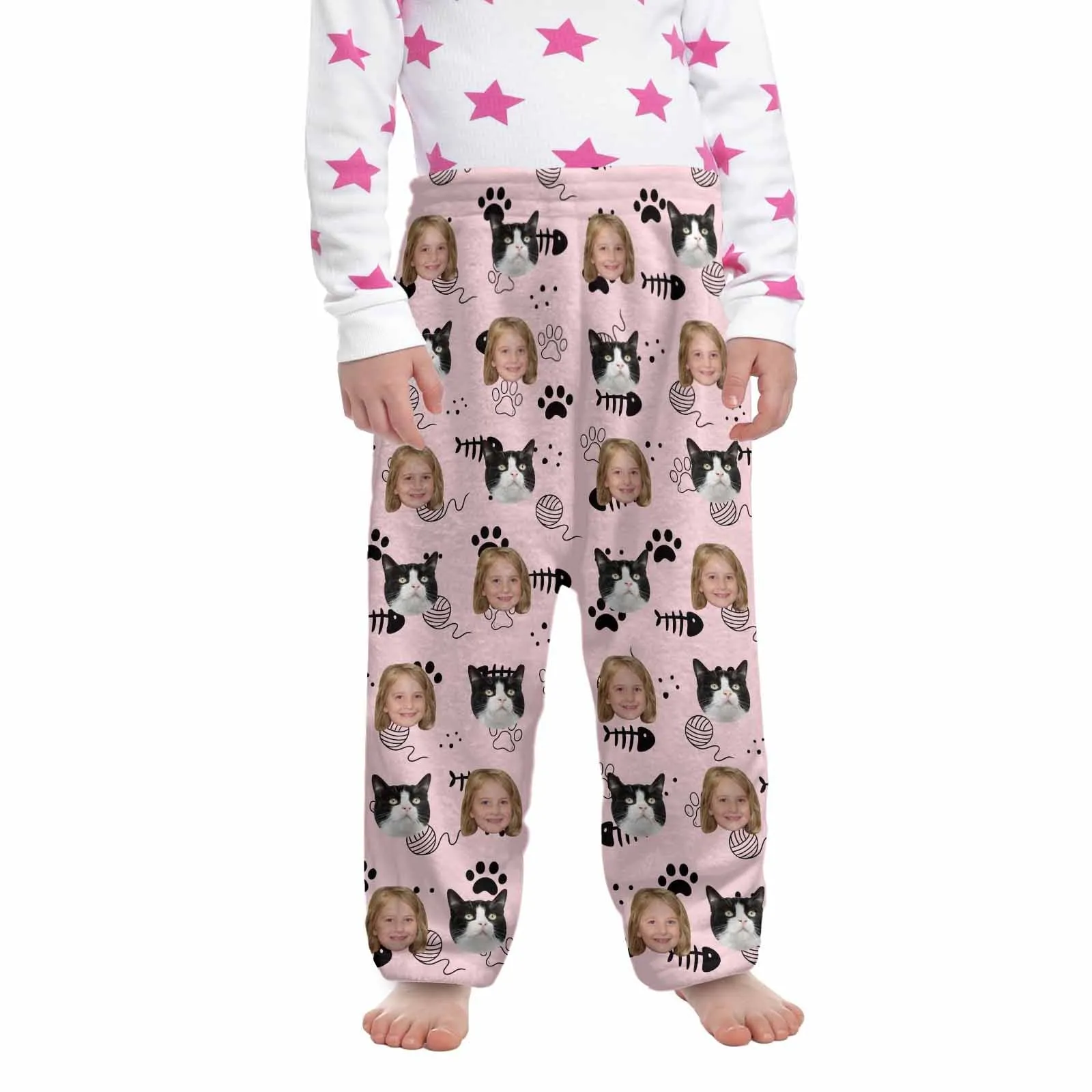 Flannel Pants for 2-15Y Kids-Custom Pet Photo Cute Cat and Me Pajama Pants 100% Soft Flannel For Winter