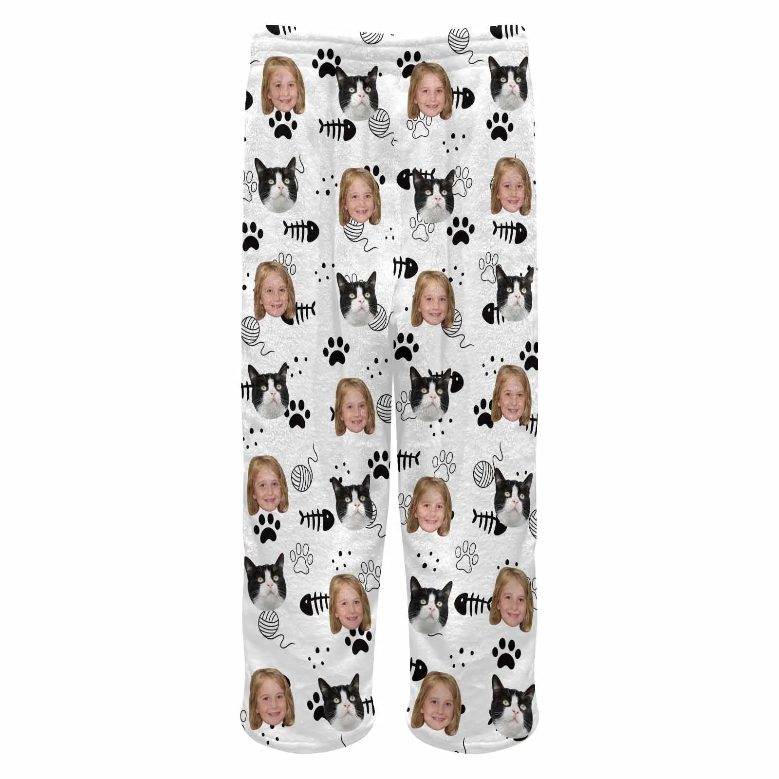 Flannel Pants for 2-15Y Kids-Custom Pet Photo Cute Cat and Me Pajama Pants 100% Soft Flannel For Winter