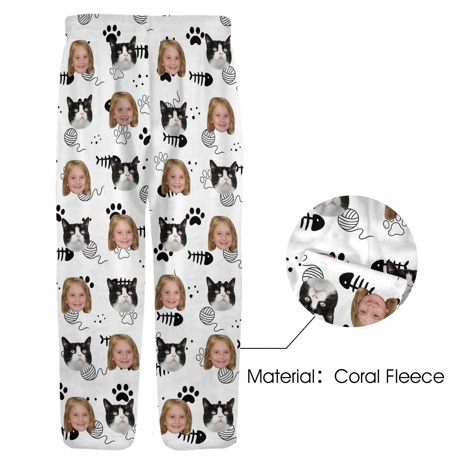 Flannel Pants for 2-15Y Kids-Custom Pet Photo Cute Cat and Me Pajama Pants 100% Soft Flannel For Winter