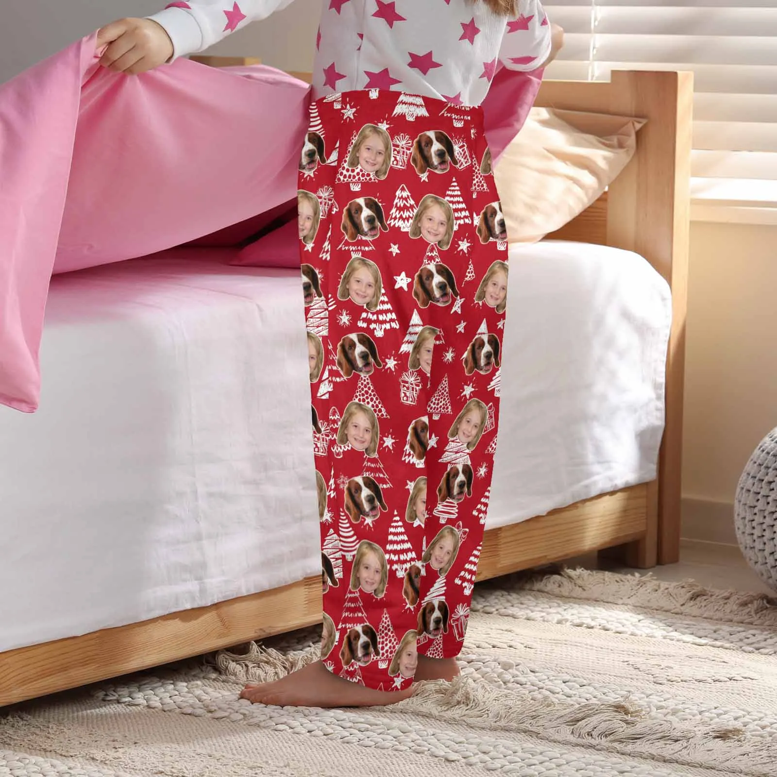 Flannel Pants for 2-15Y Kids-Custom Pet Photo Cute Pet and Me Pajama Pants 100% Soft Flannel For Winter