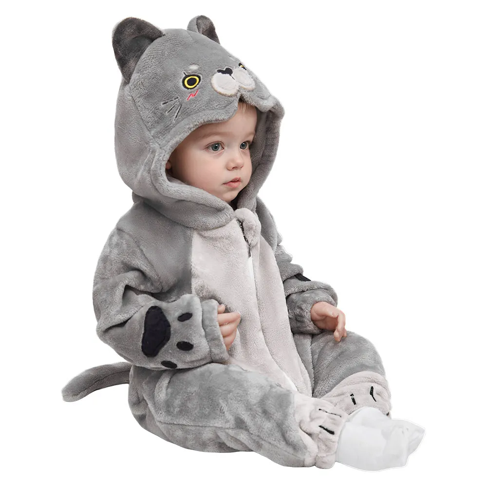 OLAOLA Baby's Cat Animal Onesie Plush Soft Flannel Warm Home Pet Pajamas One-Piece Sleepwear