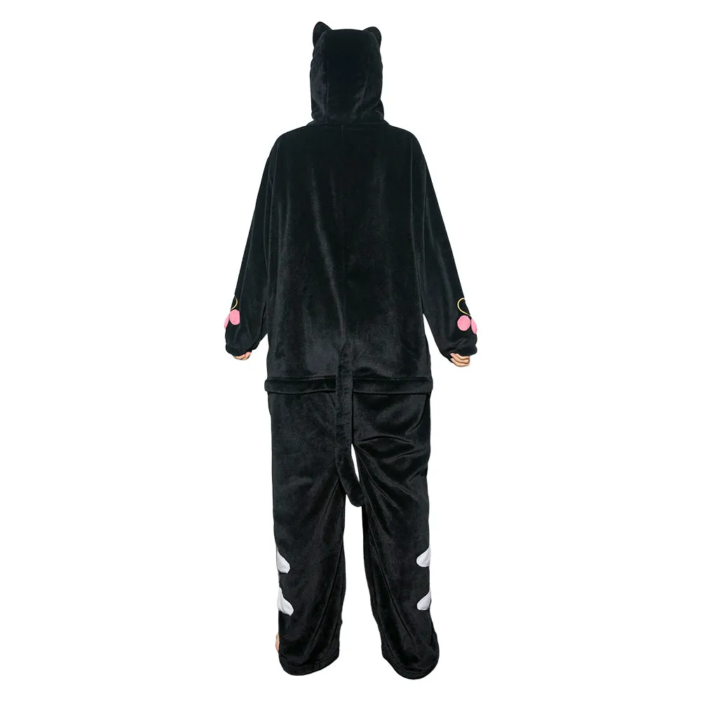 OLAOLA Unisex Adult Plush Black Cat Animals Onesie Pajamas Warm Home Pet One-Piece Sleepwear