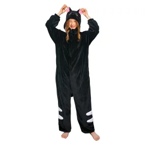 OLAOLA Unisex Adult Plush Black Cat Animals Onesie Pajamas Warm Home Pet One-Piece Sleepwear