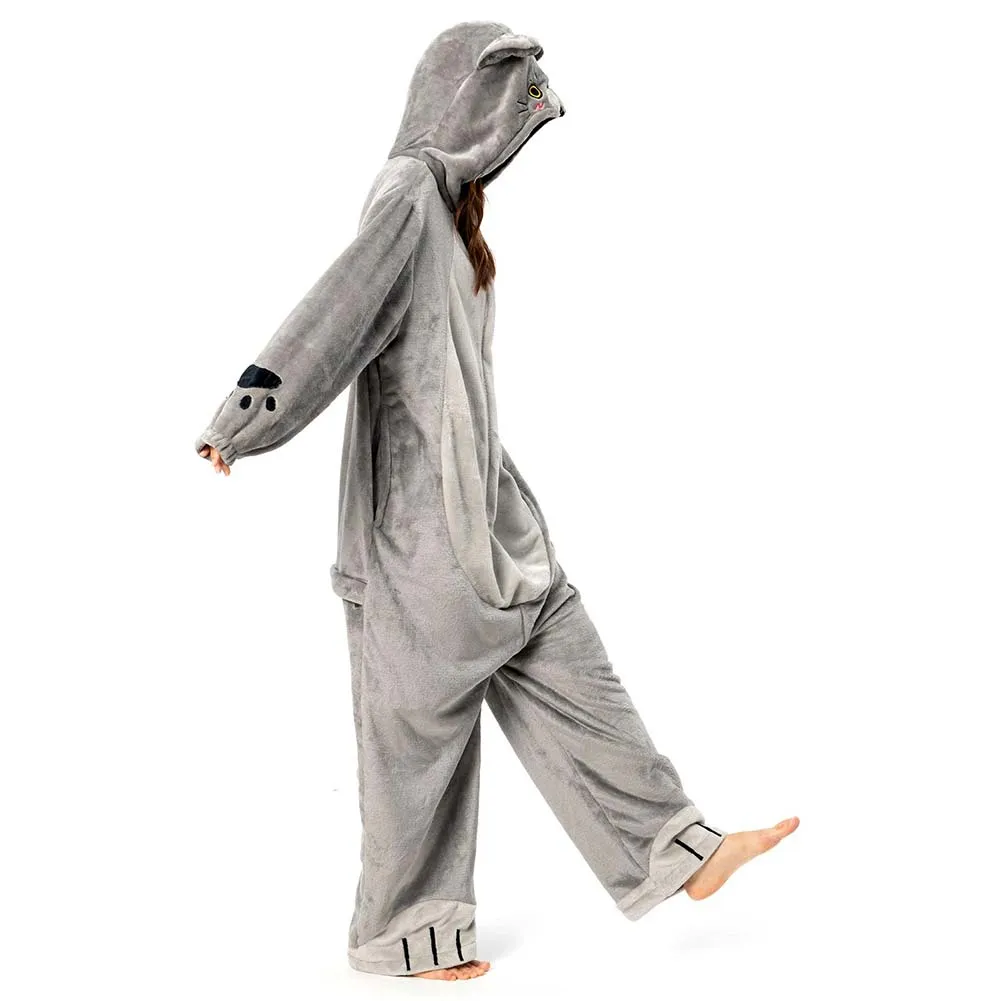OLAOLA Unisex Adult Plush Cat Animals Onesie Pajamas Warm Home One-Piece Sleepwear