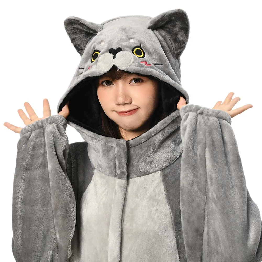 OLAOLA Unisex Adult Plush Cat Animals Onesie Pajamas Warm Home One-Piece Sleepwear
