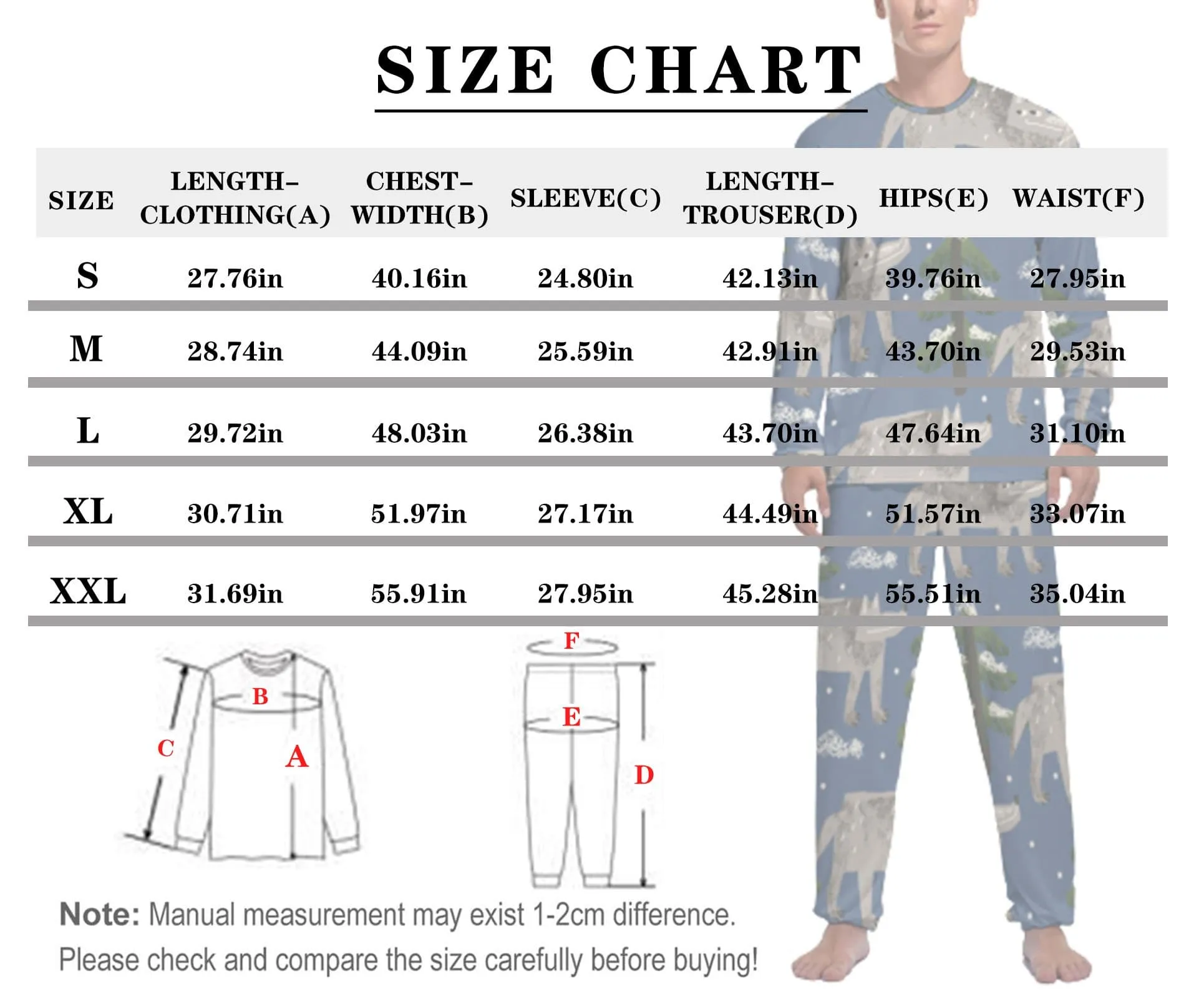 Personalized Photo Crewneck Long Pet Pajama Set Custom Face Cat's Footprints Men's Pajamas