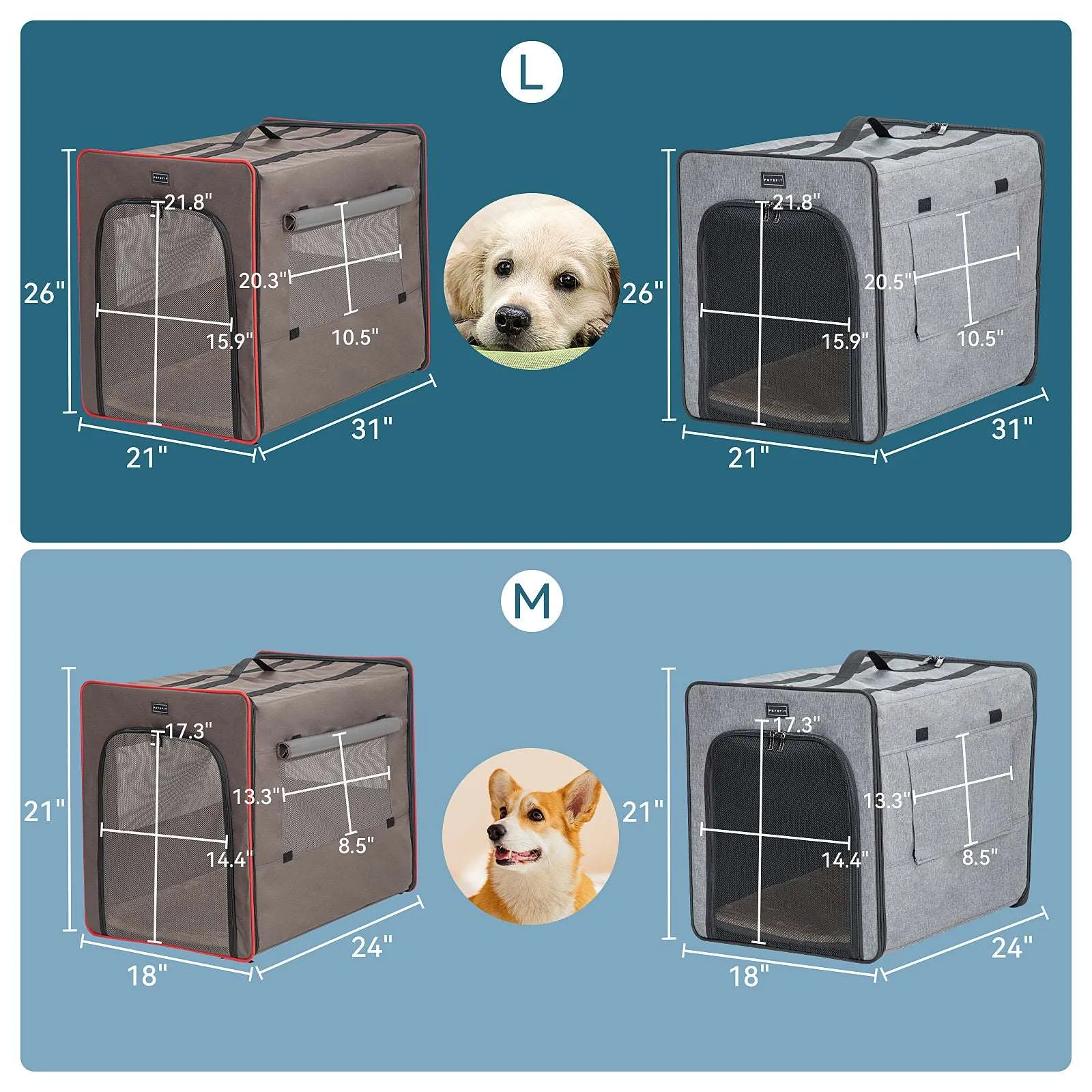 PETSFIT Sturdy Wire Frame Soft Pet Crate Collapsible for Travel