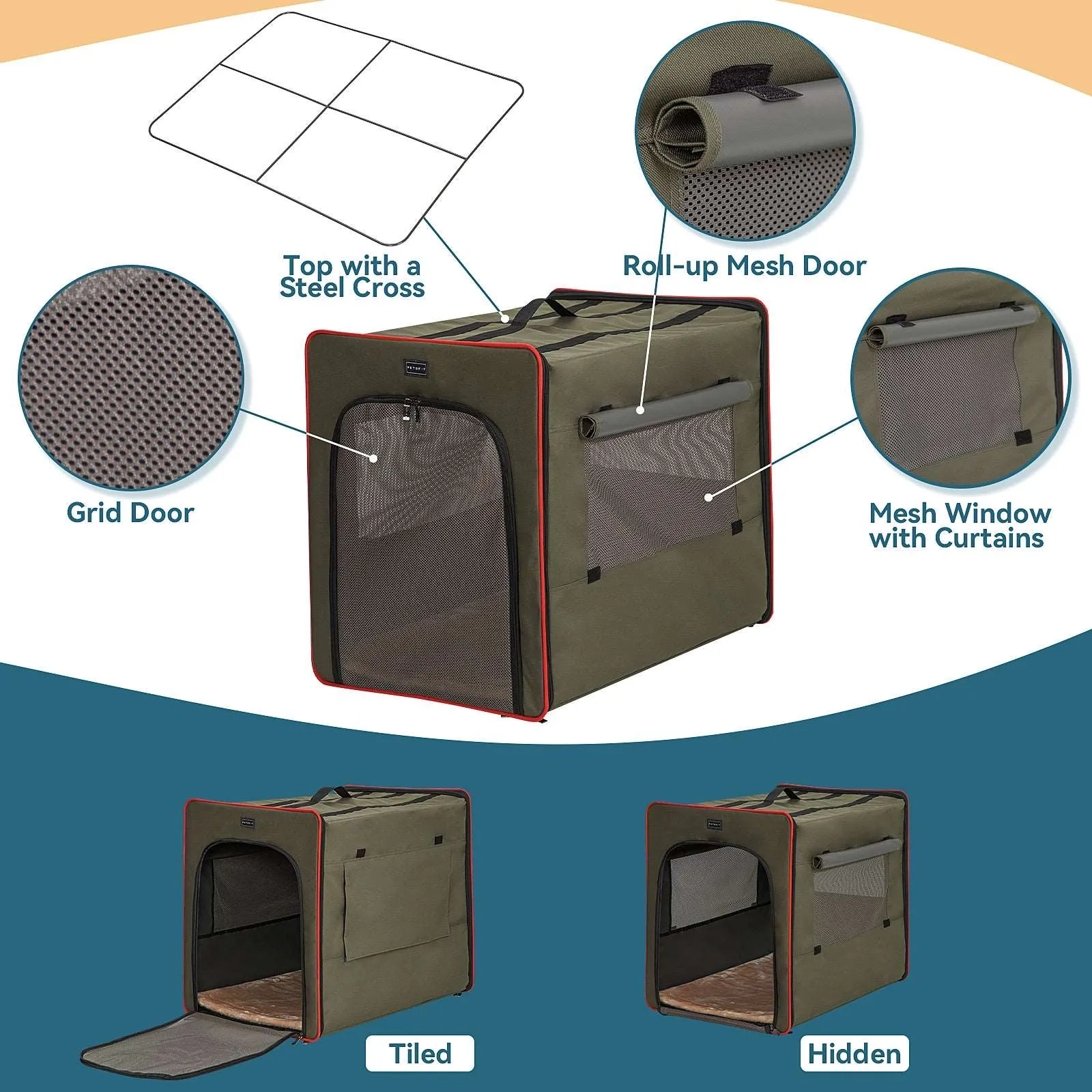 PETSFIT Sturdy Wire Frame Soft Pet Crate Collapsible for Travel