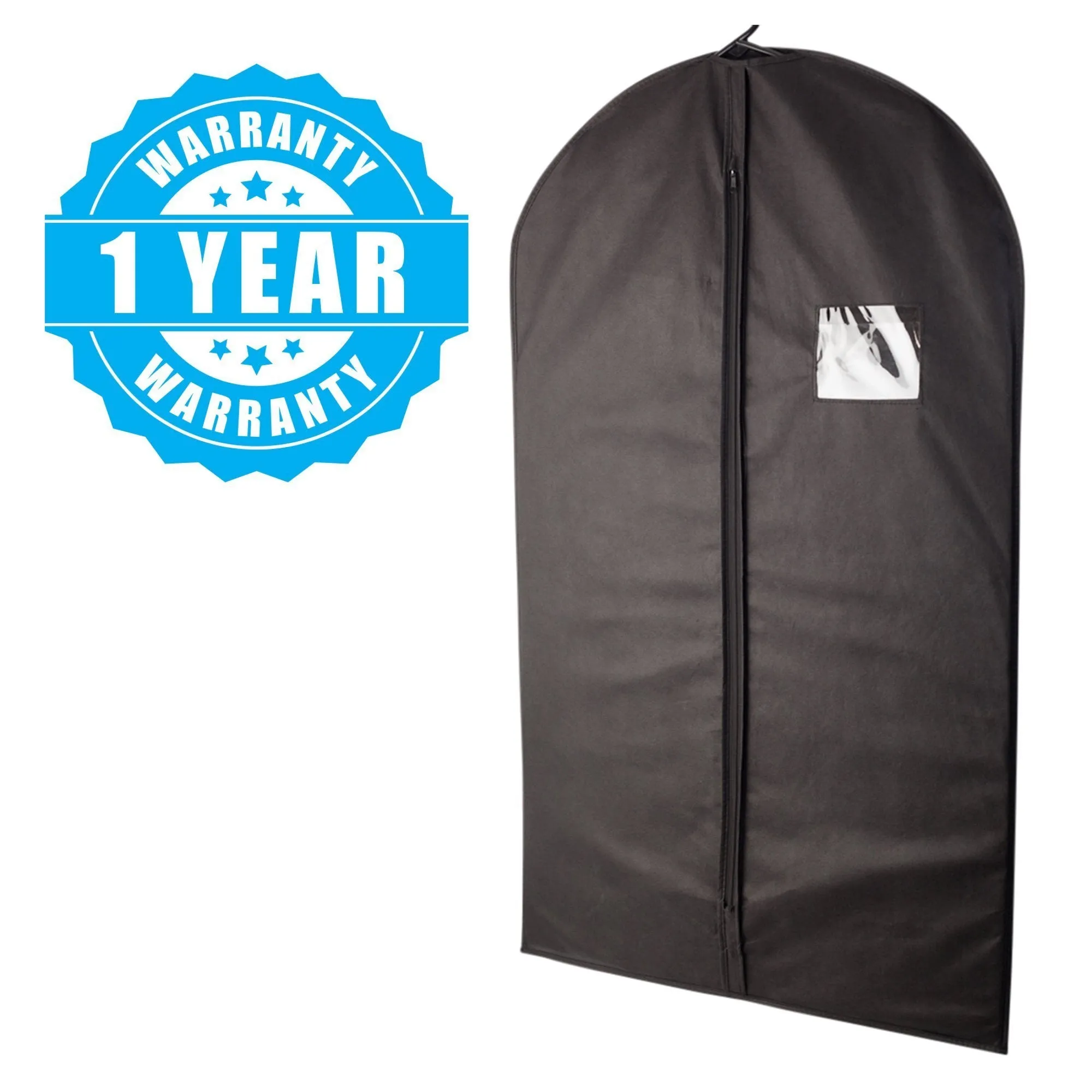Plixio 40" Black Garment Bags for Clothing Storage of Suits, Dresses & Dance Costumes-Includes Zipper & Transparent Window (10 Pack)