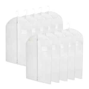 Plixio 40" Travel Garment Bags for Clothing Storage of Suits, Dresses, Dance Costumes - Hanging Clothes Bag with Window and Zipper (10 Pack)