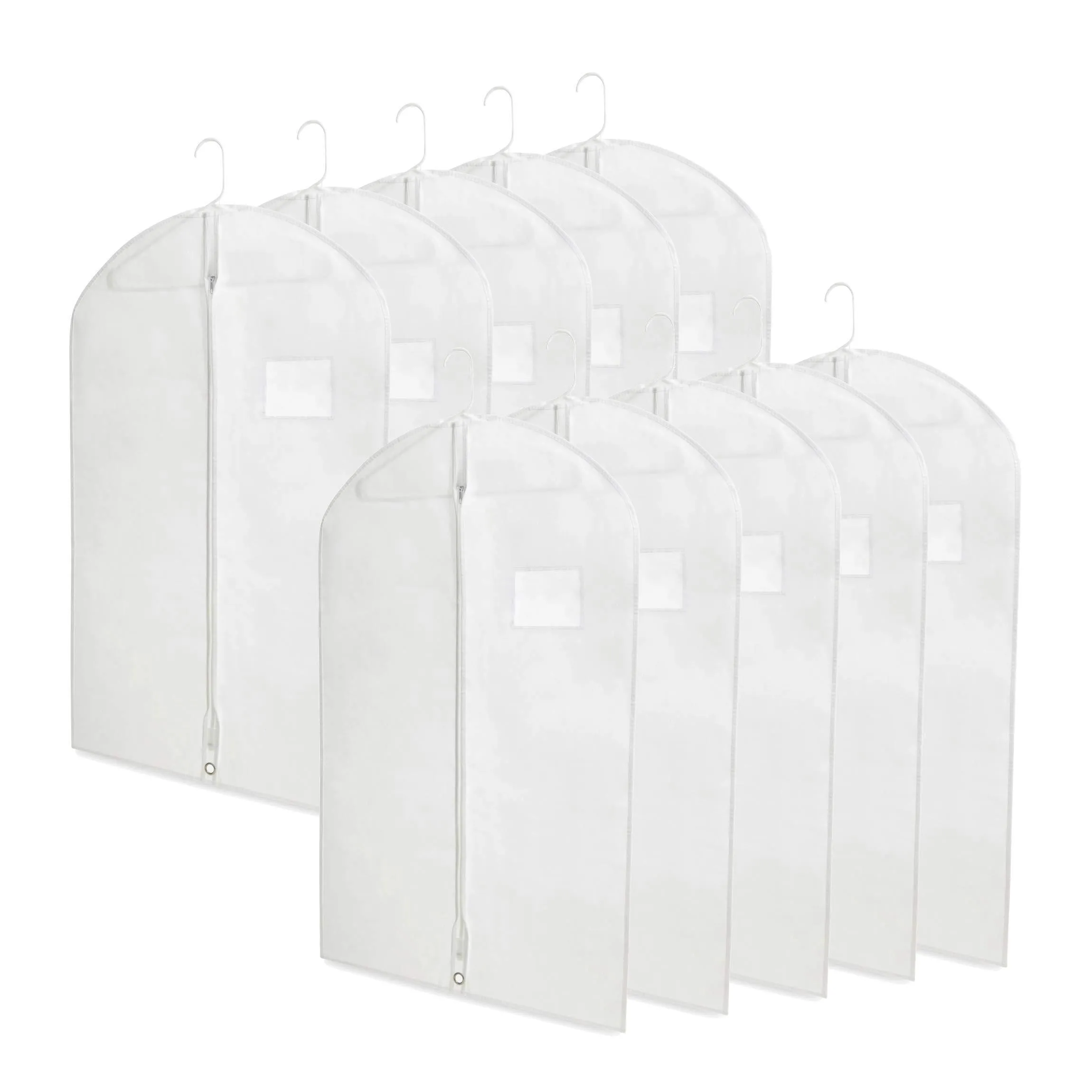 Plixio 40" Travel Garment Bags for Clothing Storage of Suits, Dresses, Dance Costumes - Hanging Clothes Bag with Window and Zipper (10 Pack)