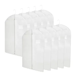 Plixio 40" Travel Garment Bags for Clothing Storage of Suits, Dresses, Dance Costumes - Hanging Clothes Bag with Window and Zipper (10 Pack)