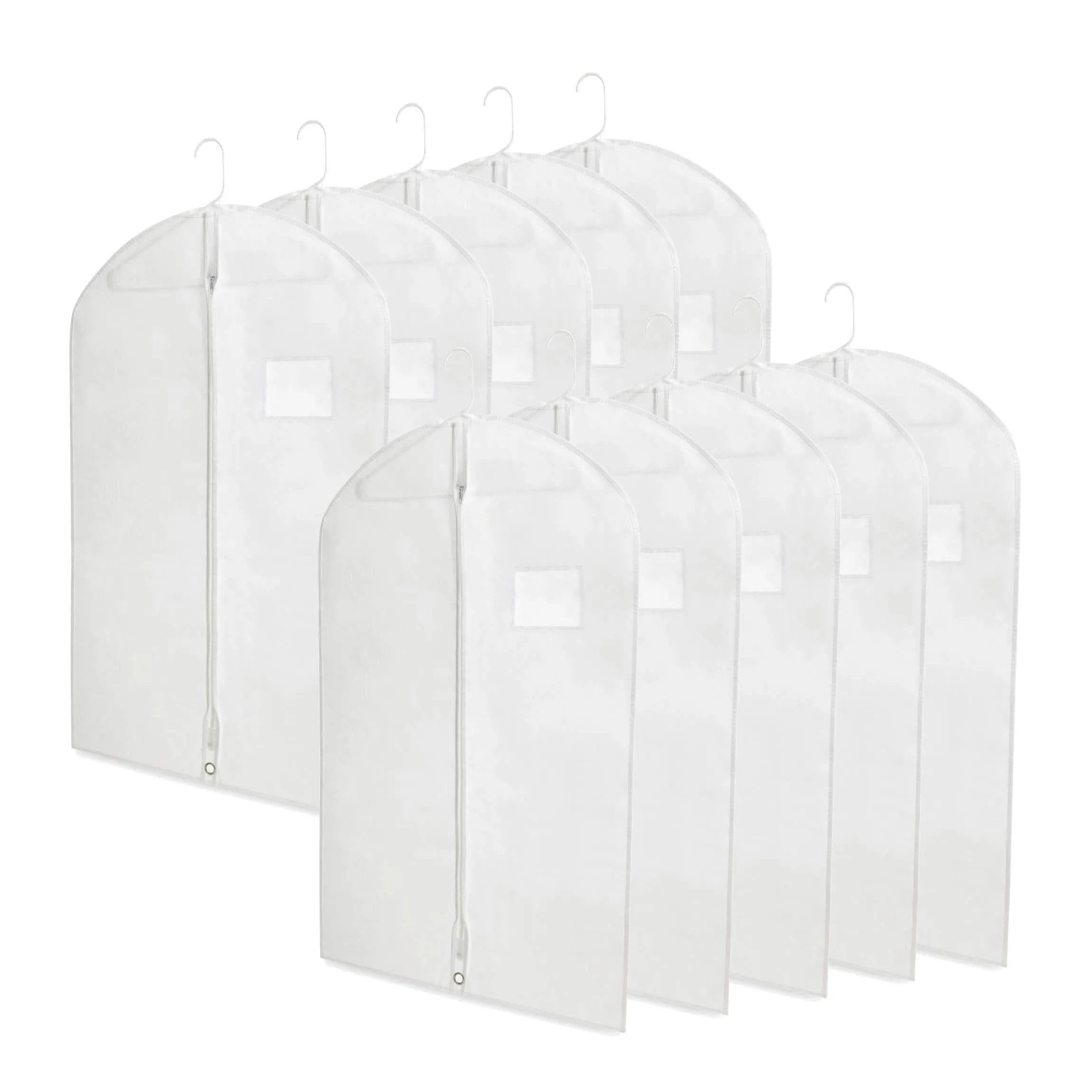 Plixio 40" Travel Garment Bags for Clothing Storage of Suits, Dresses, Dance Costumes - Hanging Clothes Bag with Window and Zipper (10 Pack)