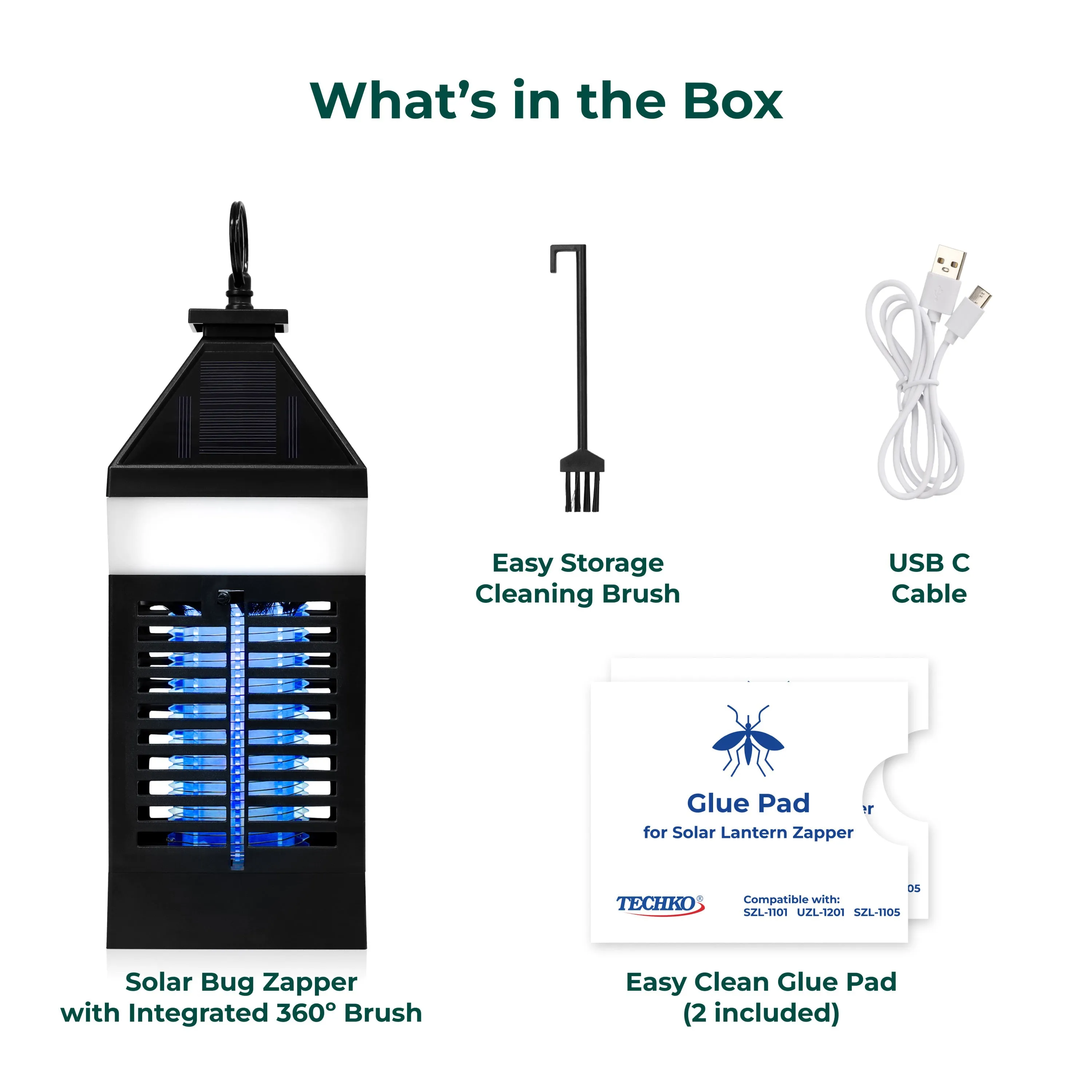 Solar Bug Zapper Lantern with 360º Easy-Clean Brush