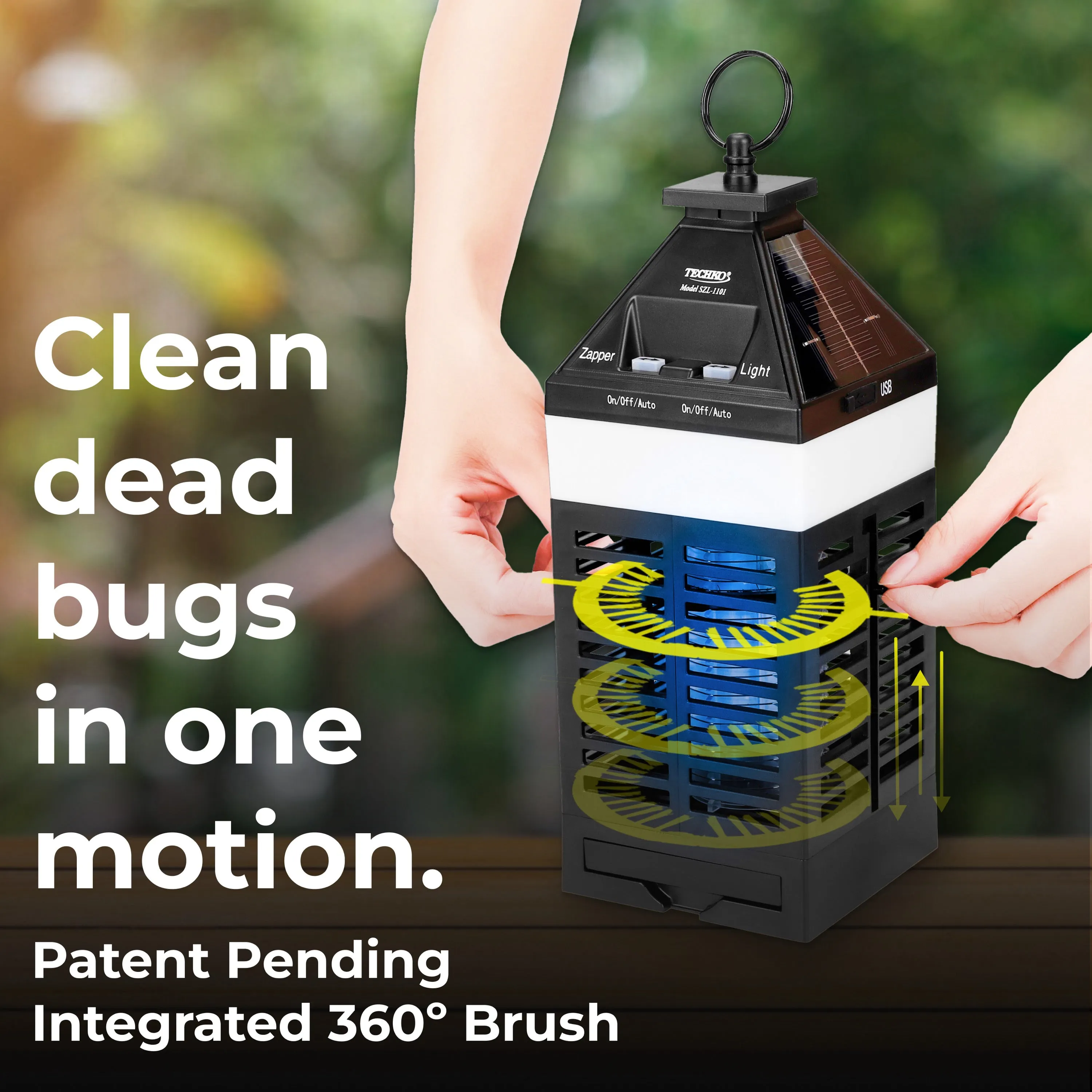 Solar Bug Zapper Lantern with 360º Easy-Clean Brush