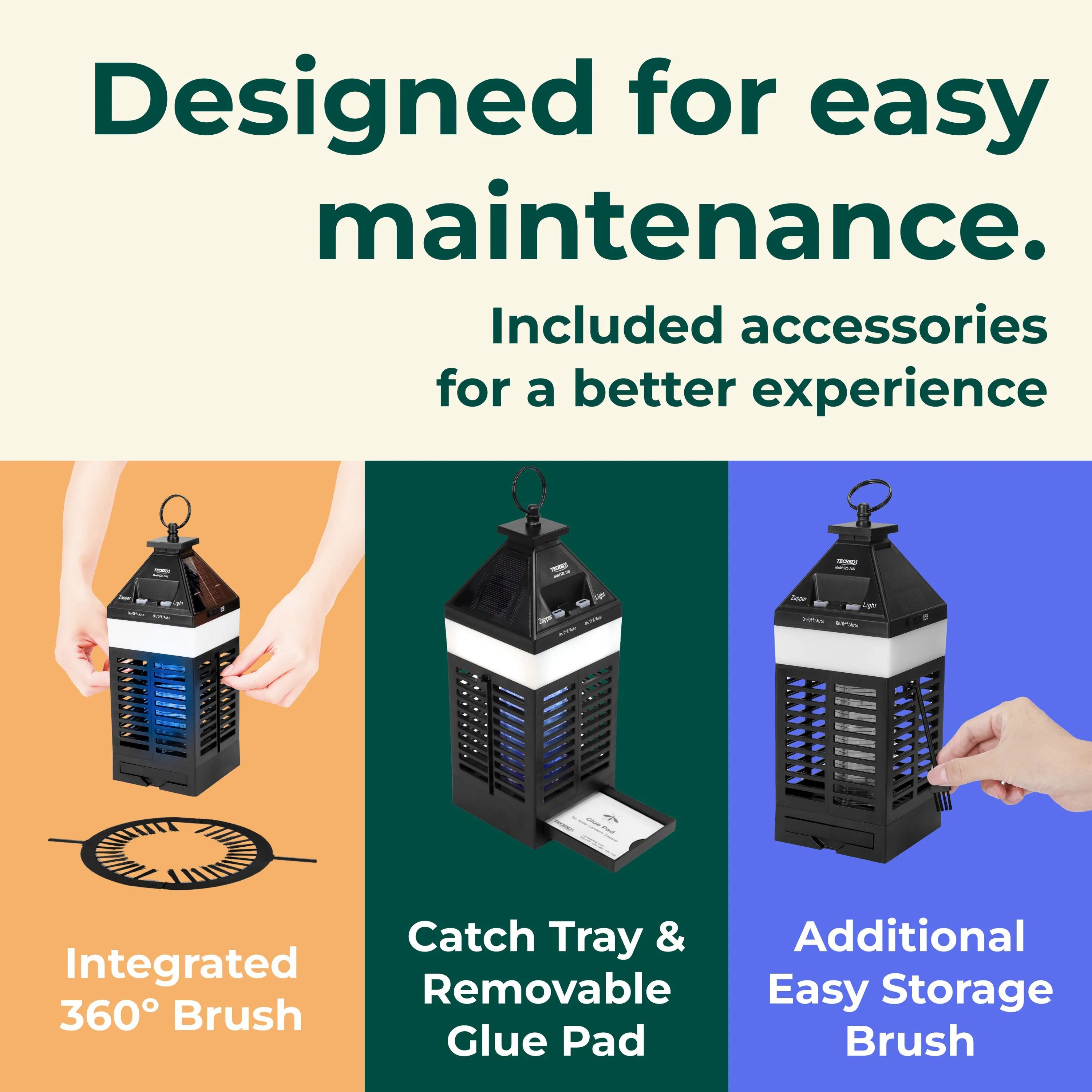 Solar Bug Zapper Lantern with 360º Easy-Clean Brush