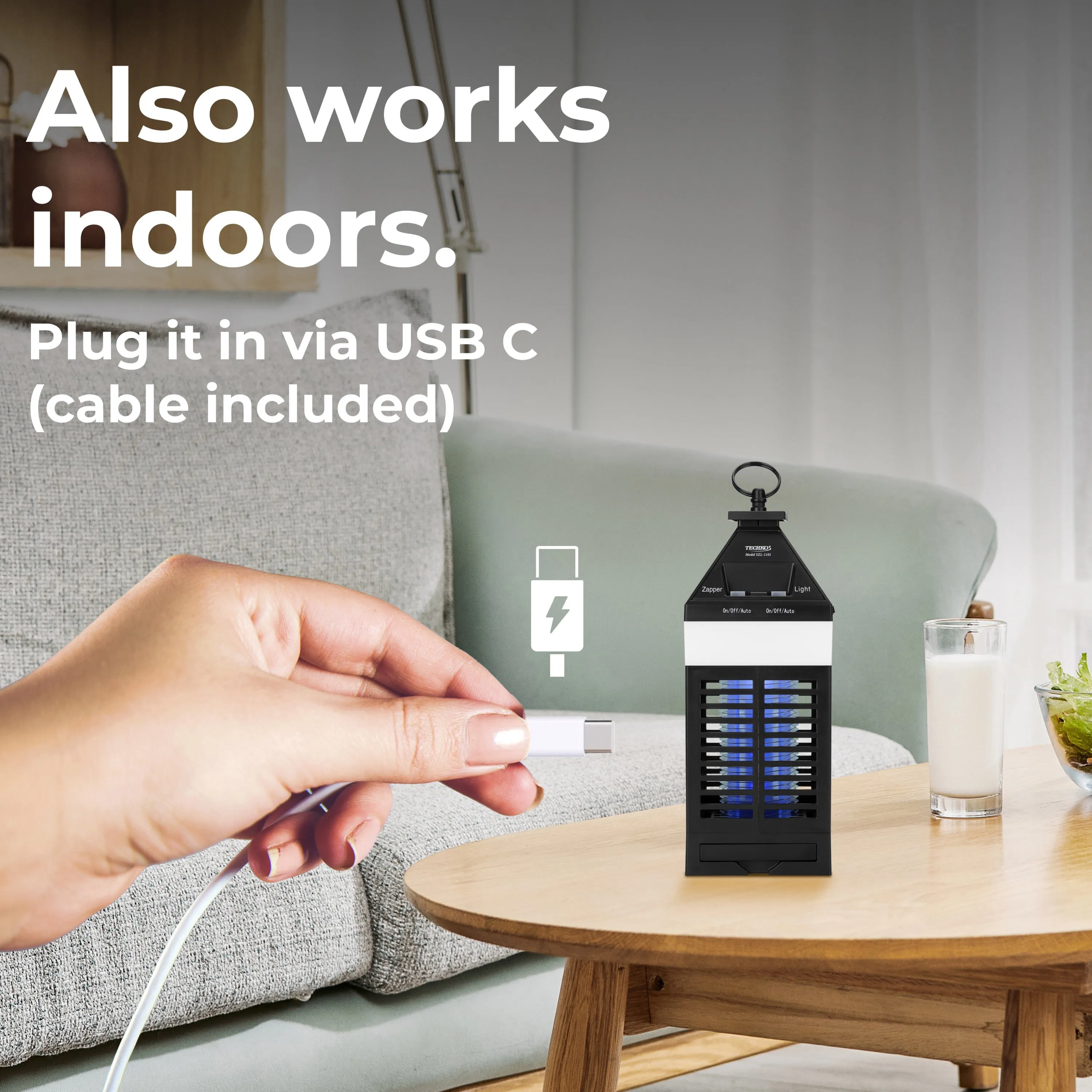 Solar Bug Zapper Lantern with 360º Easy-Clean Brush